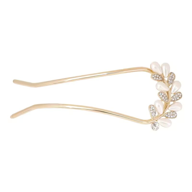 Fashion U-shaped Metal Shell Hair Clip Pins Women Girls Luxury Pearl Rhinestone Hairpins Hair Sticks Hair Styling Accessories