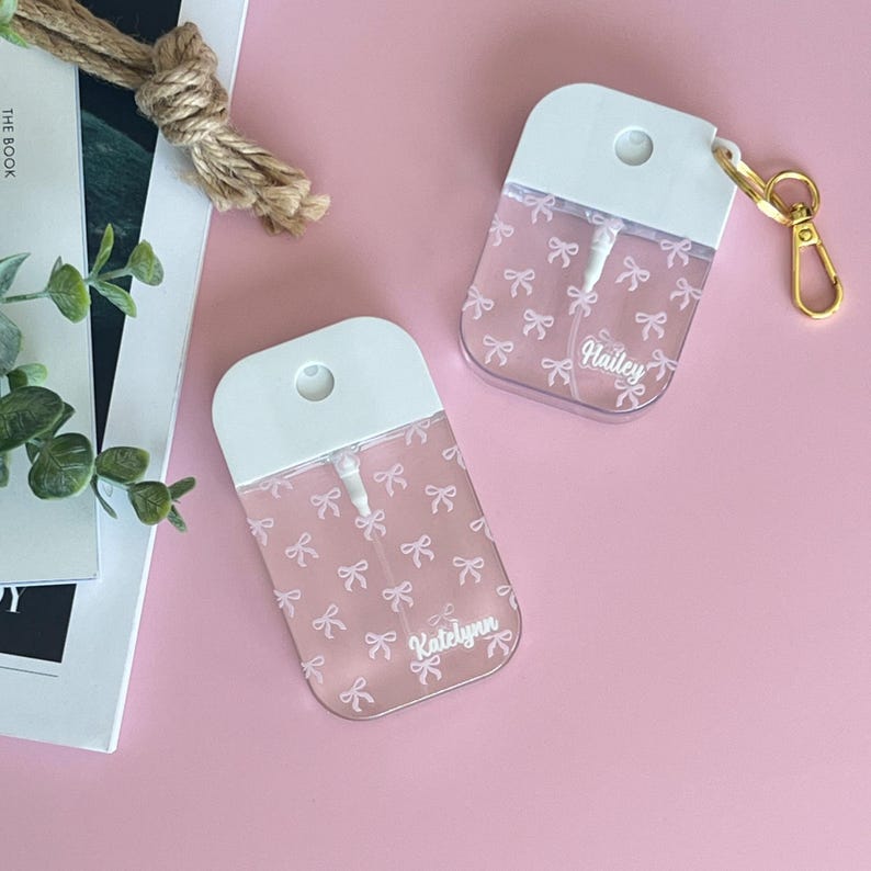 Pink Coquette Bow Refillable Empty Spray Bottle with Keyring